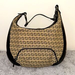 Fendi Zucchino chef hobo canvas logo bag